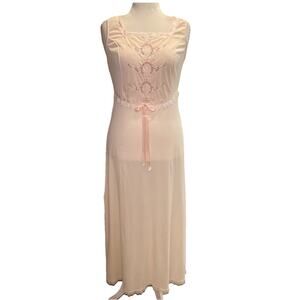 Gilead Ivory Maxi Nightgown L Nylon Bow Vtg Floral Embroidery Lingerie‎ Coquette